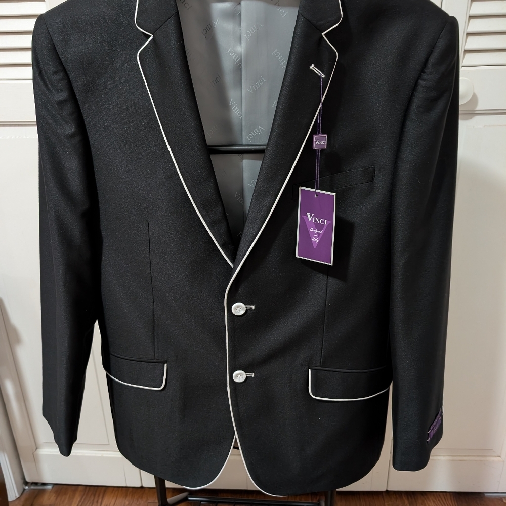 Men's Vinci Suit Black with White Piping